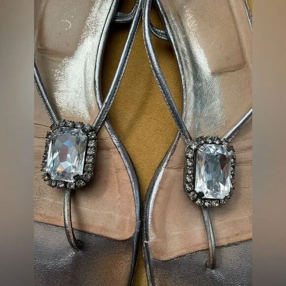 Valentino Garavani Pewter Metallic Jeweled Flat Sandals 8 - Picture 8 of 9